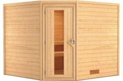 KARIBU Sauna Leona, Fichtenholz 38 Mm, Eckeinstieg, Ca. 5m²