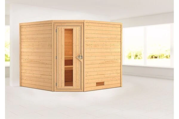 KARIBU Sauna Leona, Fichtenholz 38 Mm, Eckeinstieg, Ca. 5m² 2 KARIBU Sauna Leona, Fichtenholz 38 Mm, Eckeinstieg, Ca. 5m² – Bild 2