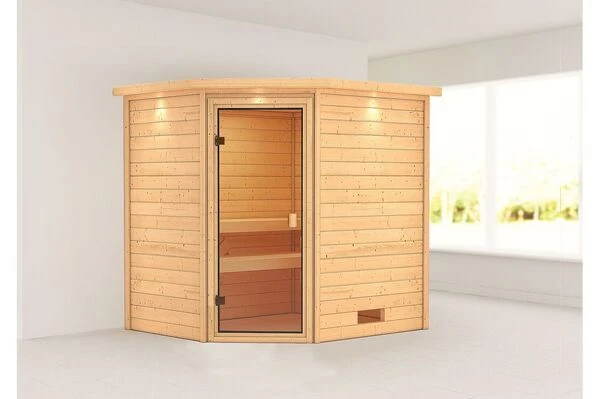 KARIBU Sauna Elea, Fichtenholz 38 Mm, Eckeinstieg, Ca. 2,7m² 2 KARIBU Sauna Elea, Fichtenholz 38 Mm, Eckeinstieg, Ca. 2,7m² – Bild 2