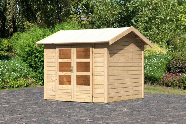 KARIBU Gartenhaus Theres 3, Naturbelassen, Fichtenholz 28mm, 270 X 244 X 242 Cm, Satteldach, Massivholzdach 1 KARIBU Gartenhaus Theres 3, Naturbelassen, Fichtenholz 28mm, 270 X 244 X 242 Cm, Satteldach, Massivholzdach