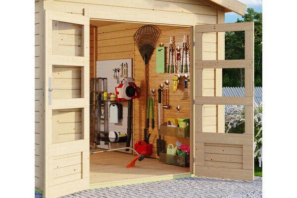 KARIBU Gartenhaus Theres 3, Naturbelassen, Fichtenholz 28mm, 270 X 244 X 242 Cm, Satteldach, Massivholzdach 2 KARIBU Gartenhaus Theres 3, Naturbelassen, Fichtenholz 28mm, 270 X 244 X 242 Cm, Satteldach, Massivholzdach – Bild 2