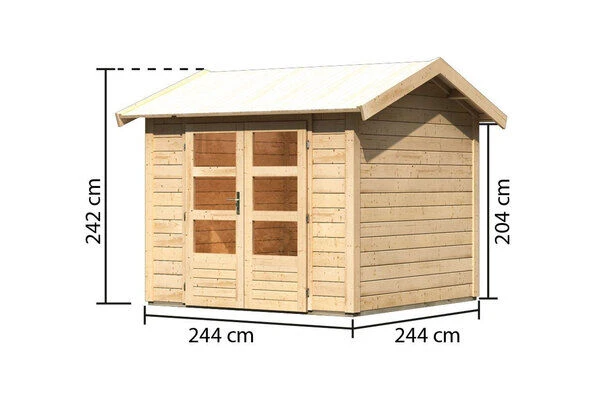KARIBU Gartenhaus Theres 3, Naturbelassen, Fichtenholz 28mm, 270 X 244 X 242 Cm, Satteldach, Massivholzdach 5 KARIBU Gartenhaus Theres 3, Naturbelassen, Fichtenholz 28mm, 270 X 244 X 242 Cm, Satteldach, Massivholzdach – Bild 5