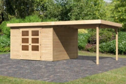 KARIBU Gartenhaus Askola 6, Naturbelassen, Fichtenholz 19mm, 591,5 X 306 X 216 Cm, Flachdach, Seitlicher Anbau 2,8m