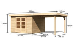 KARIBU Gartenhaus Askola 6, Naturbelassen, Fichtenholz 19mm, 591,5 X 306 X 216 Cm, Flachdach, Seitlicher Anbau 2,8m 14 KARIBU Gartenhaus Askola 6, Naturbelassen, Fichtenholz 19mm, 591,5 X 306 X 216 Cm, Flachdach, Seitlicher Anbau 2,8m -Oase Gartenmöbel 30539 3 05.jpg