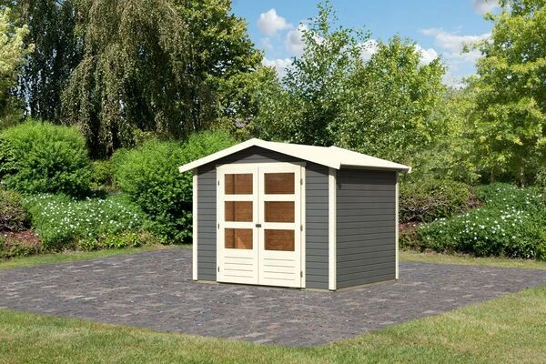 KARIBU Gartenhaus Amberg 3, Terragrau, Fichtenholz 19mm, 272 X 186 X 209 Cm, Satteldach, Doppelflügeltür 2 KARIBU Gartenhaus Amberg 3, Terragrau, Fichtenholz 19mm, 272 X 186 X 209 Cm, Satteldach, Doppelflügeltür – Bild 2