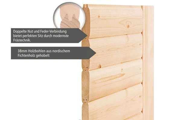 KARIBU Adelina Sauna , Naturbelassen, Fichte, 223x183x191 Cm, Kranz SET, Ofen 4,5 KW Bio Ext. Strg. Easy 3 KARIBU Adelina Sauna , Naturbelassen, Fichte, 223x183x191 Cm, Kranz SET, Ofen 4,5 KW Bio Ext. Strg. Easy – Bild 3