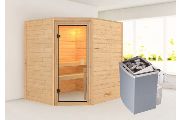 KARIBU Elea Sauna , Naturbelassen, Fichte, 195x169x187 Cm,SETOfen 4,5 KW Integr. Strg. 1 KARIBU Elea Sauna , Naturbelassen, Fichte, 195x169x187 Cm,SETOfen 4,5 KW Integr. Strg.