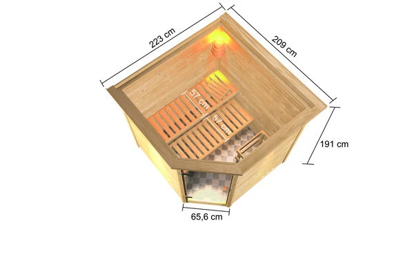 KARIBU Tilda Sauna , Naturbelassen, Fichte, 223x209x191 Cm, Kranz SET, Ofen 4,5 KW Integr. Strg. 5 KARIBU Tilda Sauna , Naturbelassen, Fichte, 223x209x191 Cm, Kranz SET, Ofen 4,5 KW Integr. Strg. – Bild 5