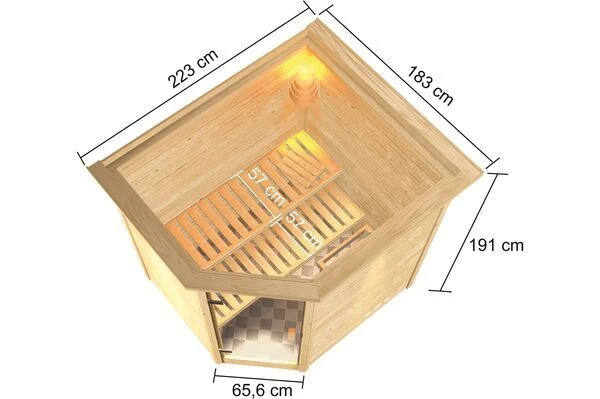 KARIBU Sauna Elea, Fichtenholz 38 Mm, Eckeinstieg, Ca. 2,7m² 5 KARIBU Sauna Elea, Fichtenholz 38 Mm, Eckeinstieg, Ca. 2,7m² – Bild 5